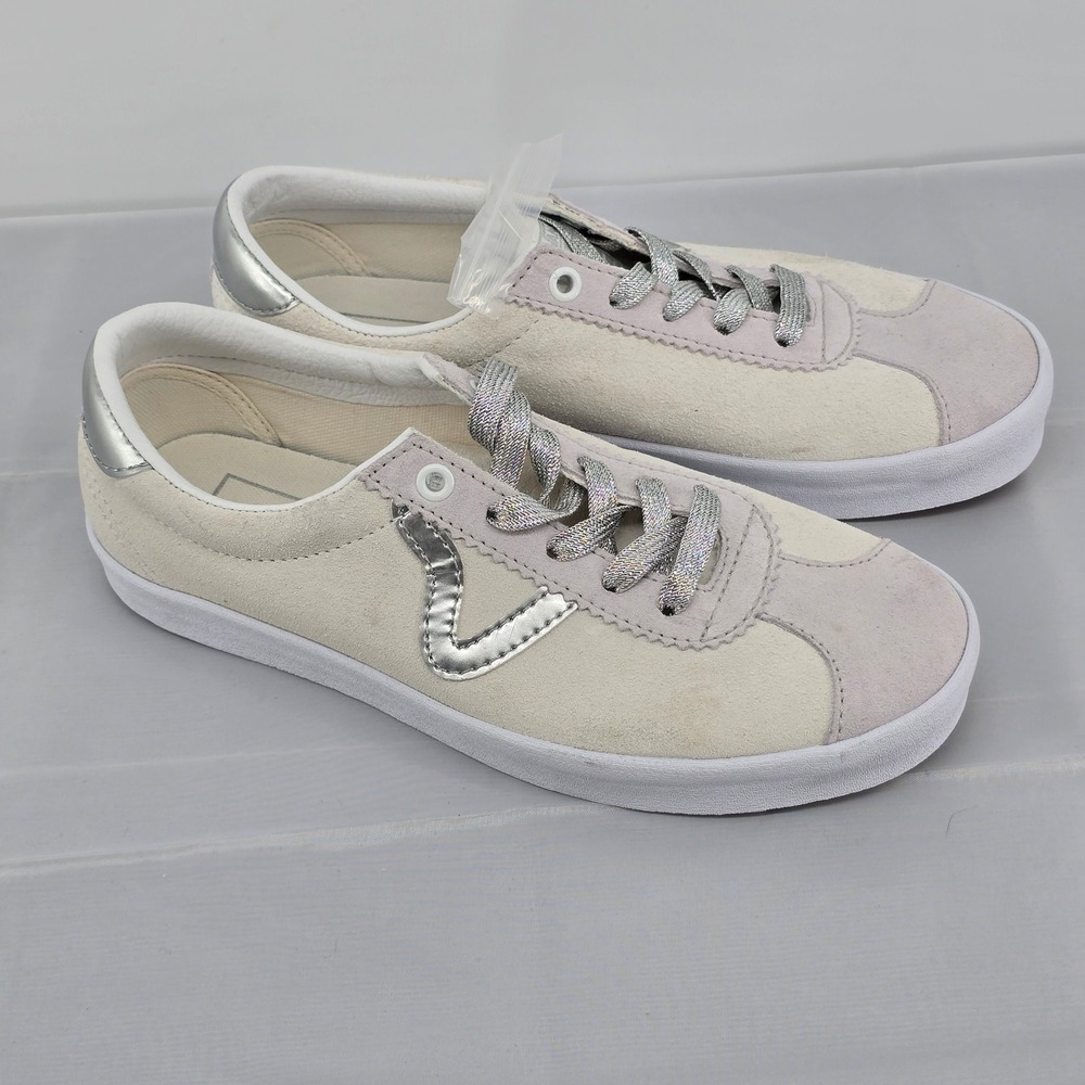 Vans Sport Suede Silver Lace Up Low Top high Shine Sneaker Women‎ Size 7.5 NWOB
